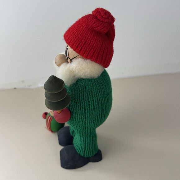 Tomte Vintage Sweden 6” Christmas Figure Wooden Decor Art Grandpa w Tree, Child - Picture 4 of 12